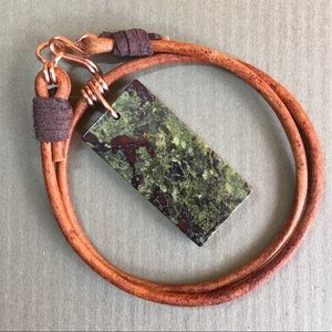 ❤️❤️16” Jasper Leather Choker Necklace